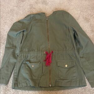 Olive Green Utility Jacket with Red Drawstring